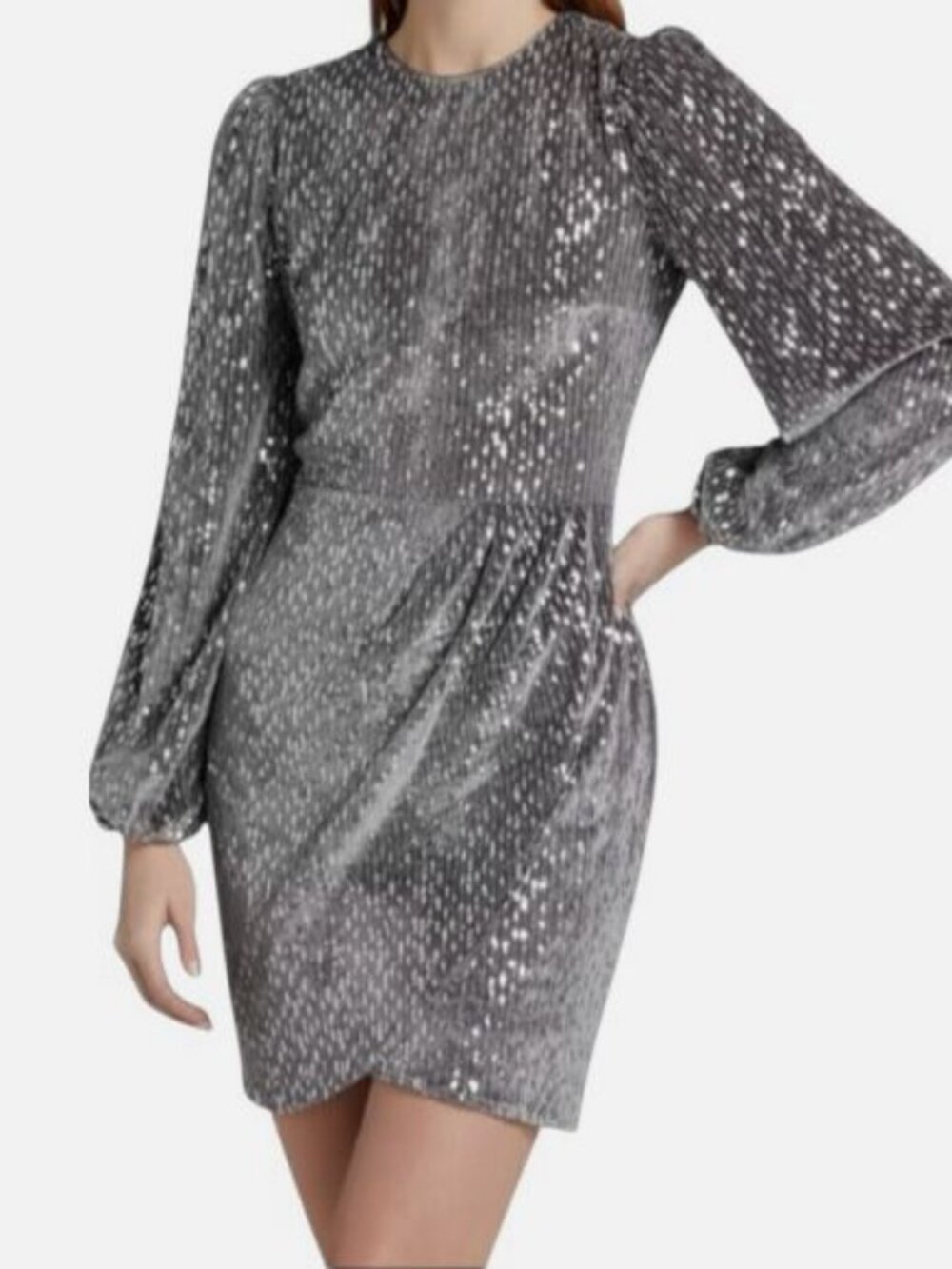 LDT Women's Gray Gianna Sequined Mini Dress Size 8